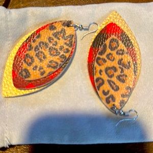 Gold, Buffalo plaid, and leopard leather earrings